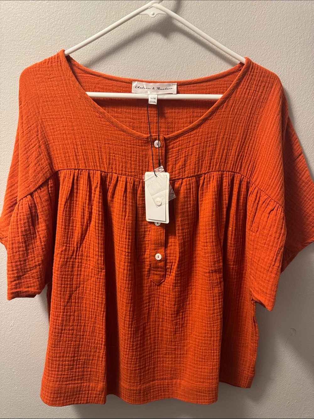 Chelsea & Theodore Bright Orange Gauze Button-Front Tunic size M